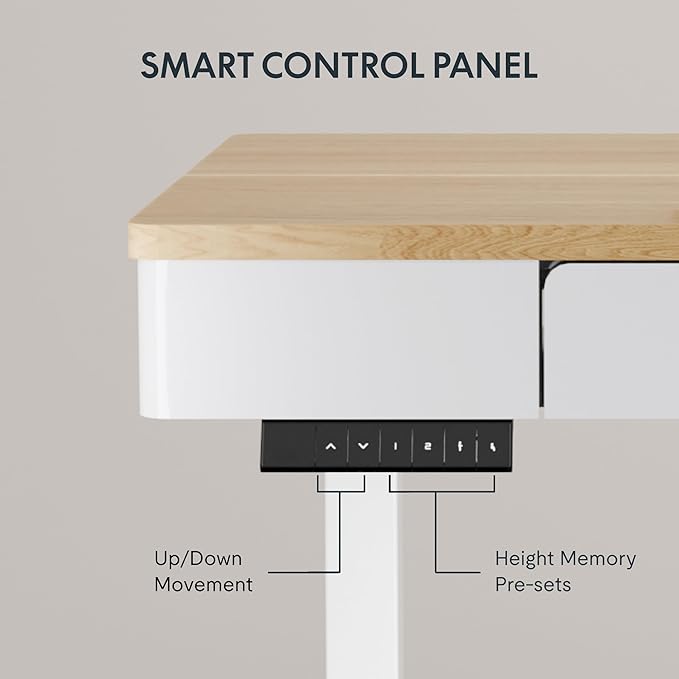 SANODESK Electric Standing Desk with 2 Drawers, 55 x 24 inch Height Adjustable Computer Desk, Home Office Stand Up Desk with 4 Preset Heights, Maple