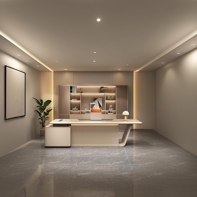 102IN Executive Desk with Drawers - L-Shaped Executive Desk with Large-Capacity Storage & Grille Baffle Design & Wide Desktop & Round Table Corners