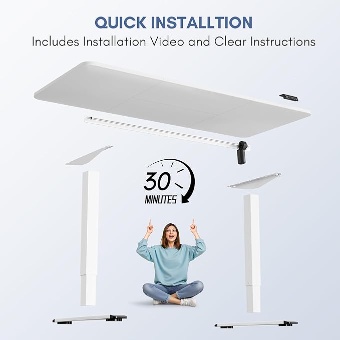 Furmax Electric Height Adjustable Standing Desk Large 63 x 24 Inches Sit Stand Up Desk Home Office Computer Desk Memory Preset with T-Shaped Metal Bracket, White