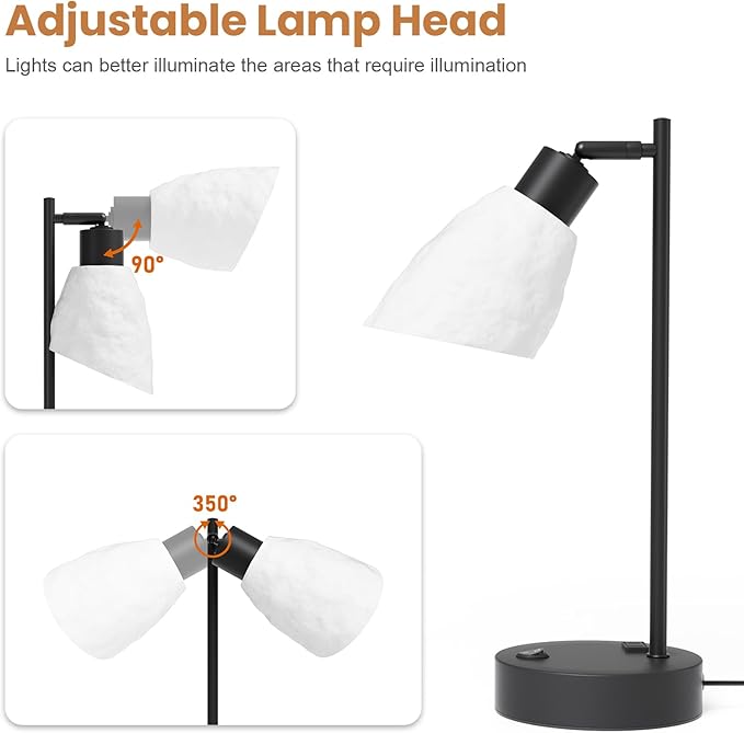 Neoglint Industrial Bedside Table Lamp, Dimmable Lamps for Bedrooms with USB A+C Ports AC Port, Vintage Moon Lampshade Desk Lamp 8W LED Bulb Bedside Nightstand Lamps for Living Room Office