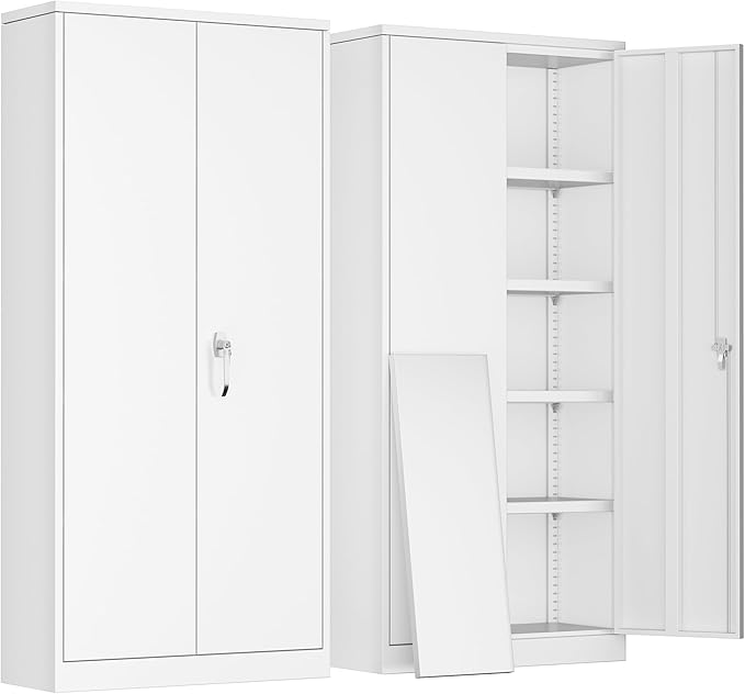 Greenvelly Metal Garage Storage Cabinet,Steel Lockable Storage Cabinet with 2 Doors and 4 Adjustable Shelves,Tall Metal Cabinet Locking File Cabinet for Office,Home, Garage, Gym, School