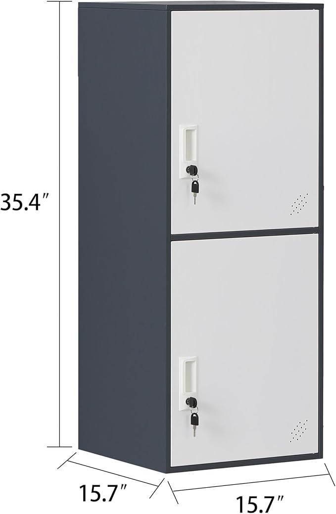 2 Door Vertical Stackable Storage Cabinet with Locking Doors,Shelves File Cabinet Organizer,Metal Locker Storage Cabinet Office, Home, Gym, School,KidsRoom (2 Door, Grey)