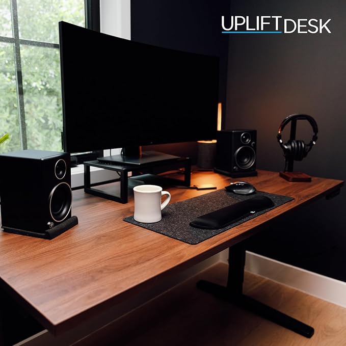 UPLIFTDESK V2 2-Leg Maple Laminate Wood Standing Desk – Adjustable Height, Advanced 1-Touch Memory Keypad, Under Desk Cable Management, Wire Grommets & Rocker Board (Black C-Frame, 80 x 30 inch)