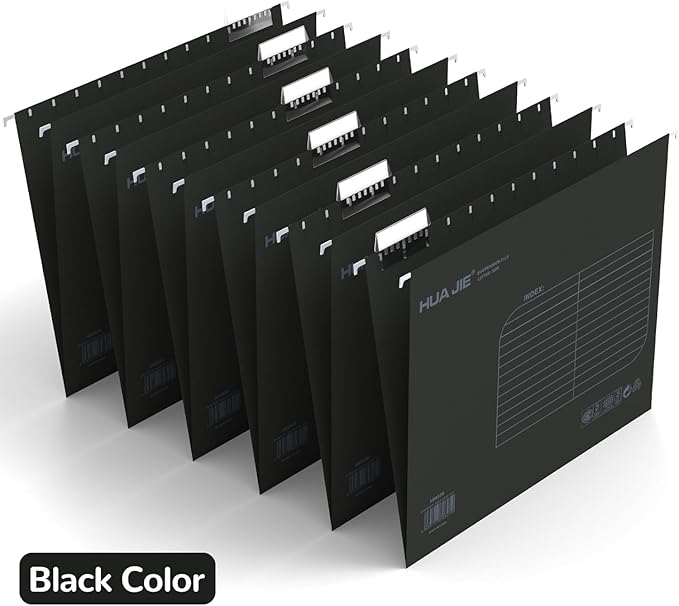 MerryNine 36pcs Hanging File Folders Letter Size, Paper Filing Cabinet Folders Organizer with 1/5-Cut Tabs and Inserts, Suspension File Organizers for Office School Home Hospital, Black