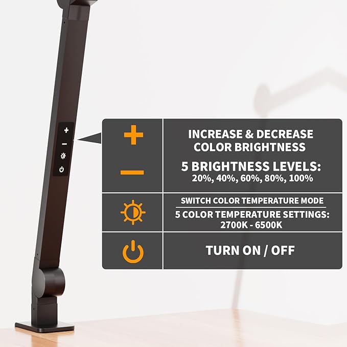 LED Desk Lamp with Clamp, Architect Desk Lamp with Dual Light & Adjustable Flexible Swing Arm, 5 Color Mode & Brightness, Eye Caring Table Light with Memory Function for Home Office Painting Drafting