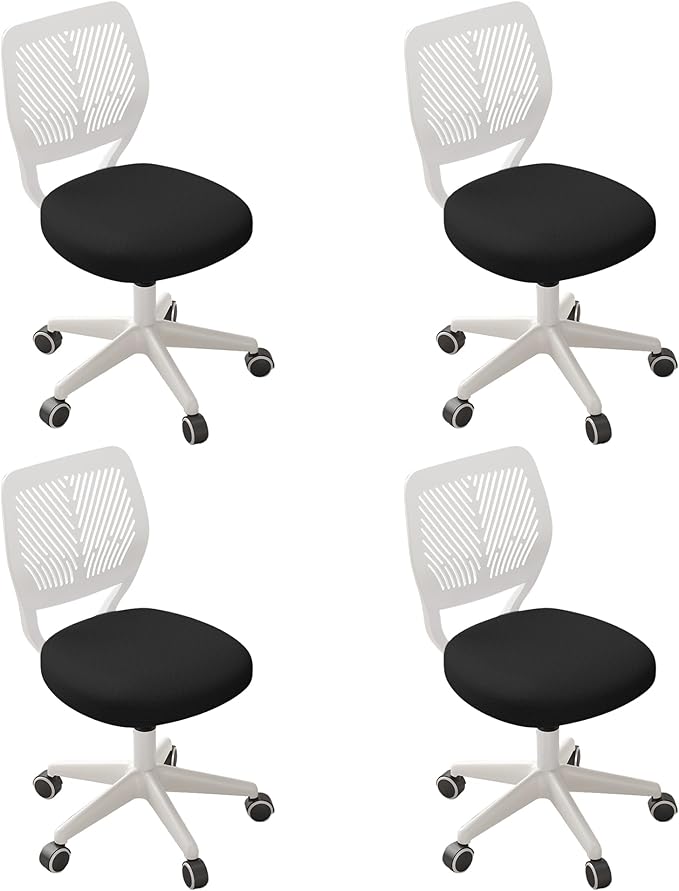 Armless Desk Chair, Height Adjustable Swivel Office Rolling Task Chairs with Soft Mesh Padded Cushion, Ergonomic Small Study Computer Chair for Girls Boys Teens (Black White, 4PCS)