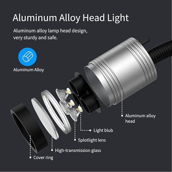 Magnetic Light, Led Machine Light, Magnetic Gooseneck Work Light 900 Lumens 120 Volt IP66 Water Proof Lamp for Machine Tools Lathe Milling Drill Press Industrial Workbench Lighting