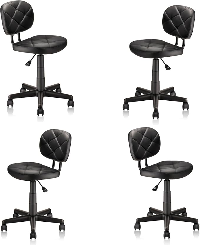 Rolling Stool Chair with PU Leather Backrest and Adjustable Height for Computer Home Standing Desk 4 Pack