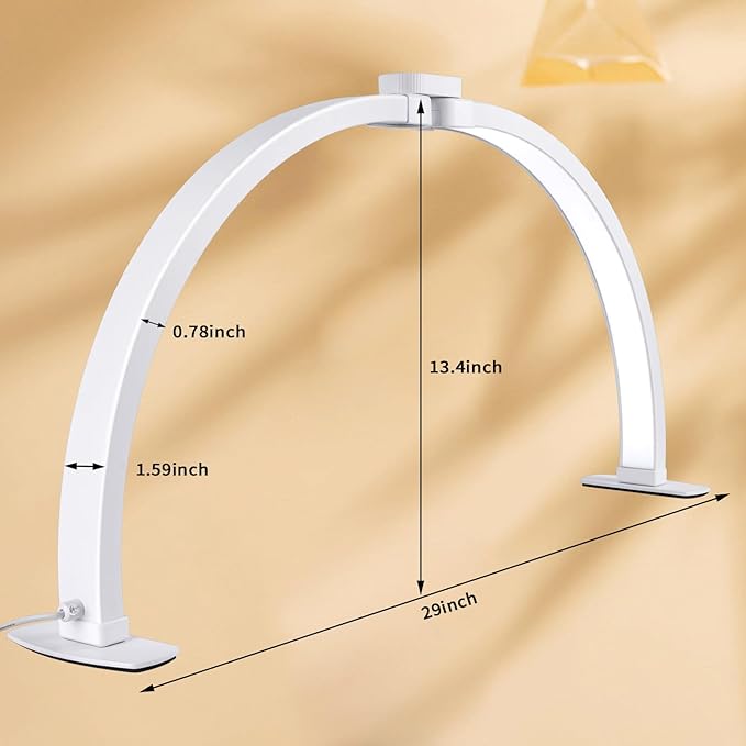 Half Moon Light for Nail Desk,29In Half Moon Lamp with Phone Holder,3000-6000K Nail Lamp Perfect LED Machine Light for Table (White)