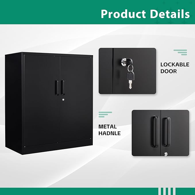 Letaya Metal Storage Cabinets with Lock, Small Locker Steel Cabinets, Adjustable Shelves 2 Doors for Home,Office, Warehouse,Garage(Black-36)