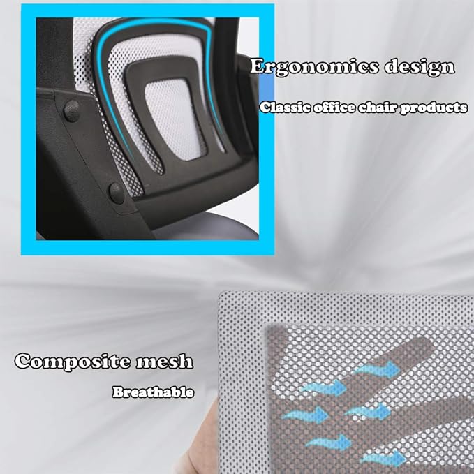 Office Chair Mid Back Desk Chair1 Ergonomic Mesh Computer Gaming with Larger Seat, Executive Height Adjustable Swivel Task with Lumbar Support Armrest for Women Adults Women, Men White