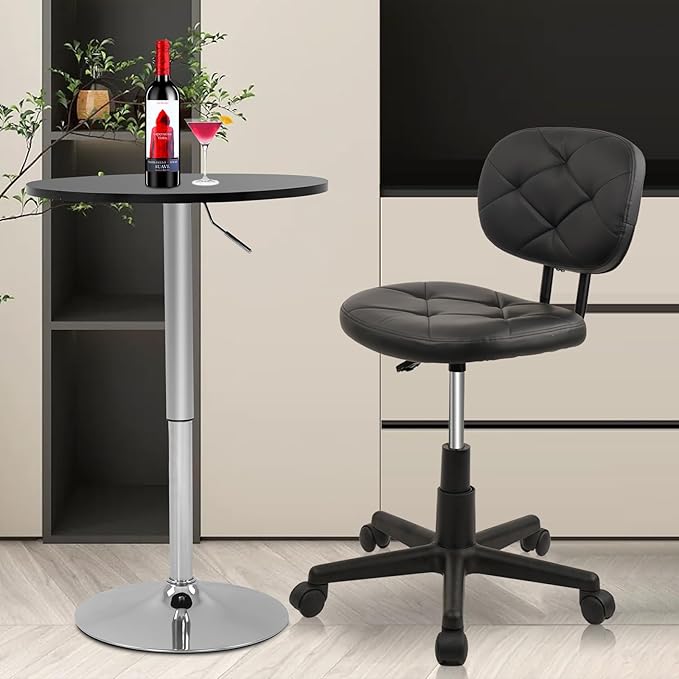Round Rolling Stool with Pu Leather Backrest and Adjustable Height, Swivel Stool Chair for Work Office Massage Salon Tattoo Black