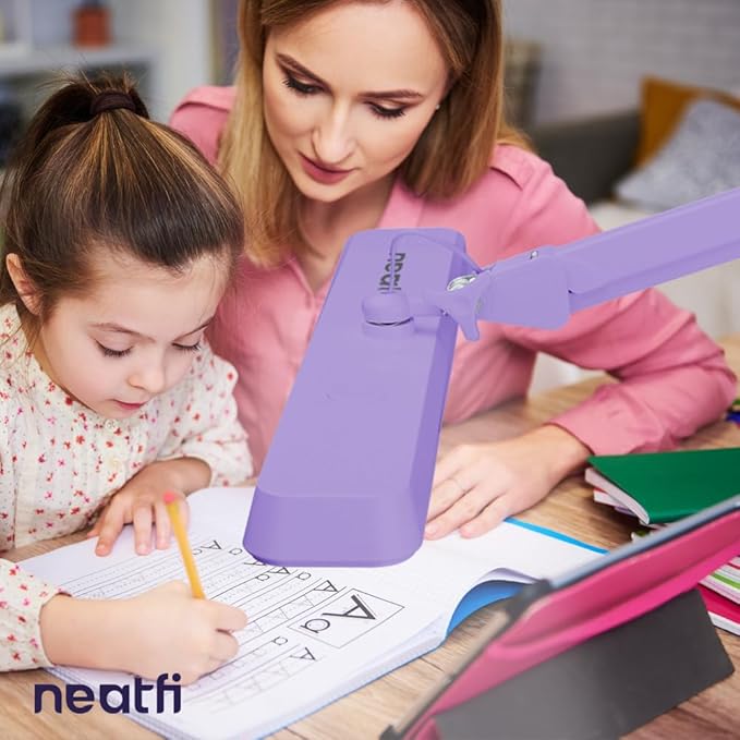 Neatfi XL 2,500 Lumens LED Task Lamp, 22 Inches Wide, 30W, 162 Pcs SMD LED, Eye-Caring, Desk Light with Clamp for Home, Office, and Study Room (Non-CCT, Lavender)