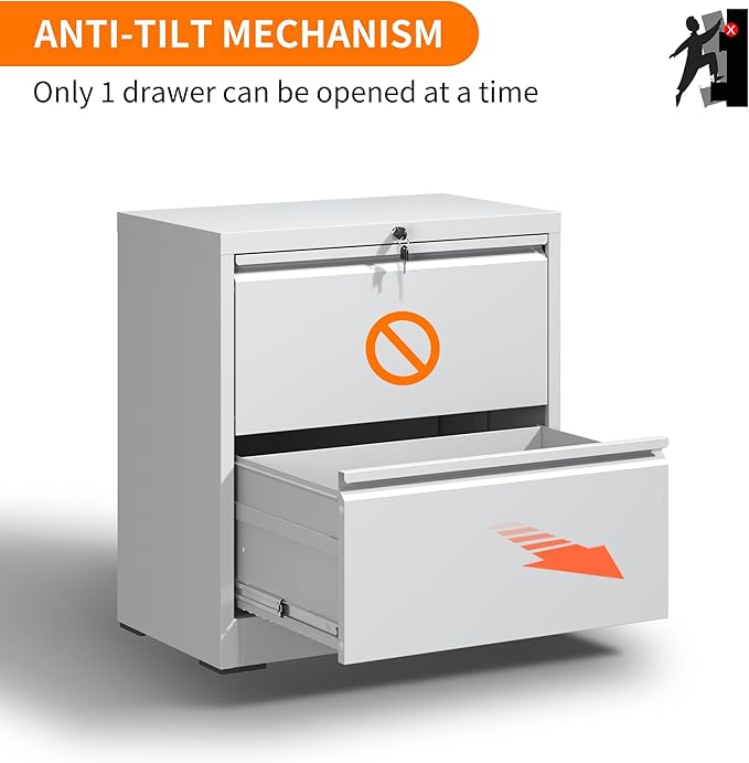 Locking Filing Cabinet with 2 Drawer Heavy Duty Large Metal Cabinets Home Office Lateral File Cabinets Wide Steel Cabinet for Legal/Letter Size File,Assembly Required