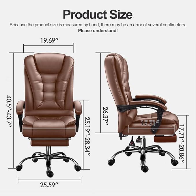 Office Chair Big and Tall Executive Desk Chair with Foot Rest, Ergonomic Leather Office Chairs High Back Computer Gaming Chair for Home Office, Brown