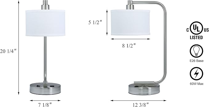 XiNBEi Lighting Table Lamp Desk Lamp with USB Charging Port and Fabric Shade, Modern Nightstand Lamp Brushed Nickel Finish for Bedroom Living Room & Office XB-TL1226-BN