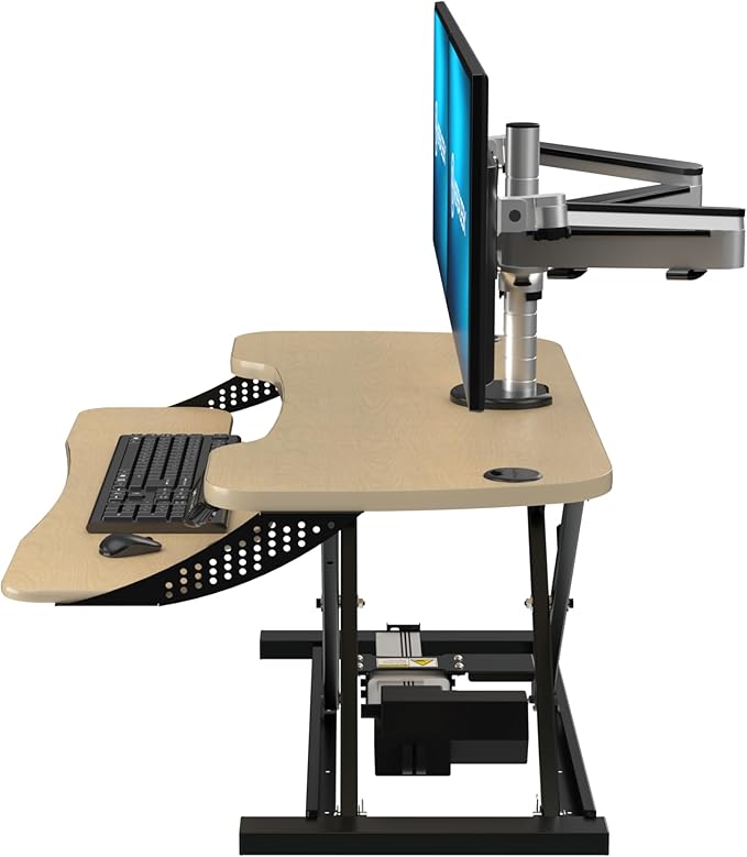 VERSADESK® PowerPro™ Elite 36” x 24" – App Controlled Electric Standing Desk Converter w/USB Charging Port. Raises up to 20”. Fully Assembled – Includes LED Lights. Supports 80 lbs. – Maple