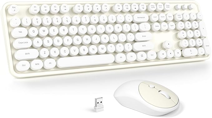 Wireless Keyboard and Mouse Combo - GEEZER Cream-White Full-Sized Colorful Keyboard 104 Keys - USB 2.4 G Receiver Plug and Play with Round Keycap Typewriter Keyboards, for Windows, PC, Laptop, Desktop