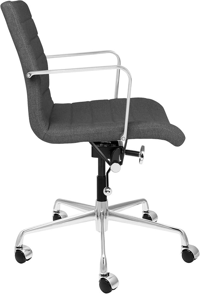 Laura Davidson Furniture SOHO II Ribbed Office Chair - Mid Back Desk Chair, Ergonomically Designed with Arm Rest & Swivel, Made of Poly-Cotton Fabric, Charcoal Fabric, Computer Chair