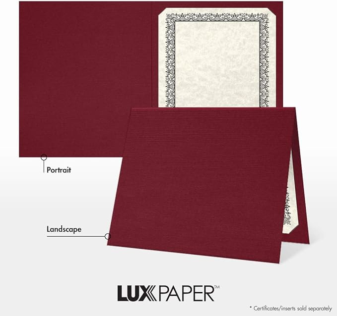 LUXPaper 9.5" x 12" Certificate Holders | Burgundy Linen | 100lb. Cover | 25 Qty