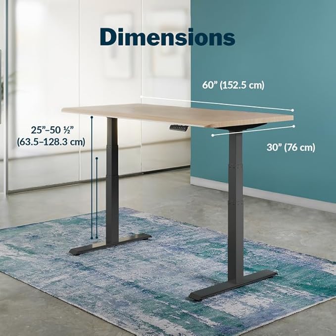 Vari ComfortEdge 60x30 Inch Adjustable Electric Standing Desk – Sit Stand VariDesk with Memory Presets, Sloped Edge, 200 LB Capacity + Tool-Free Assembly (Light Wood)