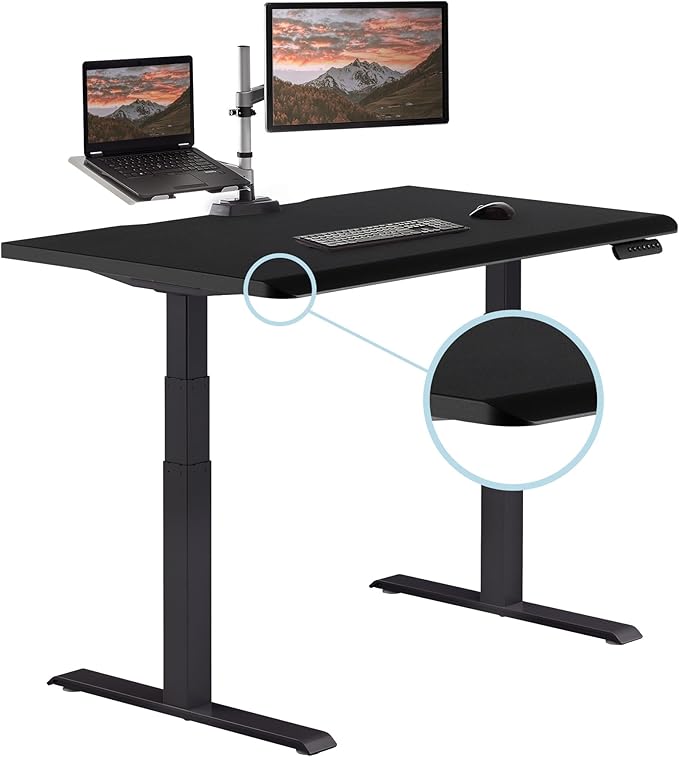 Vari ComfortEdge 48x30 Inch Adjustable Electric Standing Desk – Sit Stand VariDesk with Memory Presets, Sloped Edge, 220 LB Capacity + Tool-Free Assembly (Black)