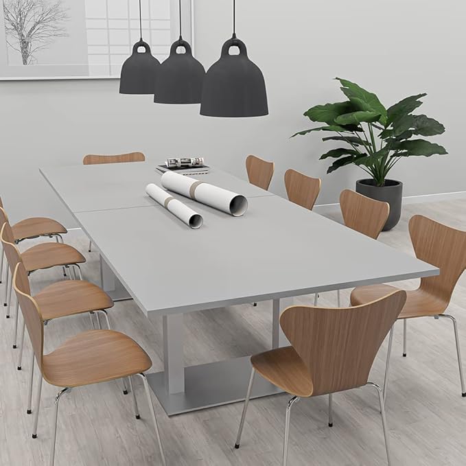 10 Person Rectangle Conference Table with Matte Black Square Metal Base | Harmony Series Modular Meeting Tables for Offices, Conference Rooms, and Homes | Natural Eucalyptus - 10'