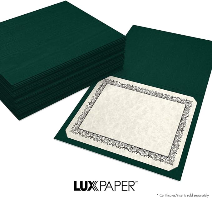 LUXPaper 9.5" x 12" Certificate Holders | Green Linen | 100lb. Cover | 100 Qty
