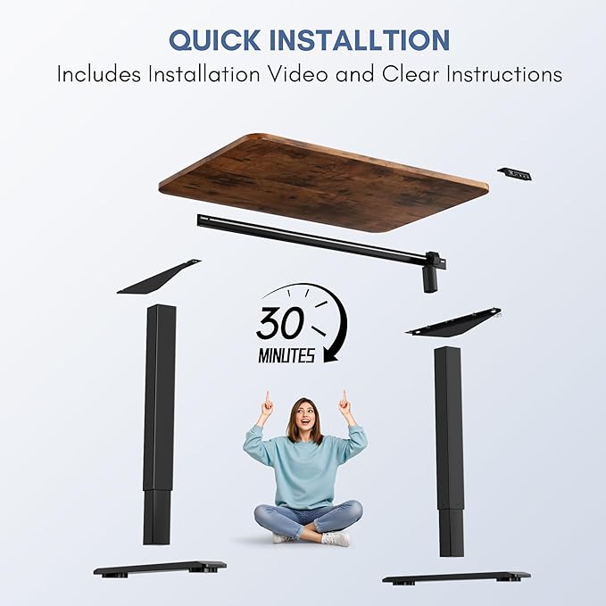 Furmax Electric Height Adjustable Standing Desk Large 40 x 24 Inches Sit Stand up Desk Home Office Computer Desk Memory Preset with T-Shaped Metal Bracke, Brown