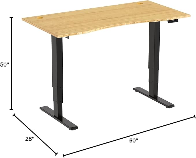 SANODESK 55 Inch 3 Stage Bamboo Electric Standing Desk, Dual Motor Height Adjustable, Stable and Durable Sit to Stand Home Office Desk (Black Frame/ 55' x 28' Curved Natural Bamboo Top)