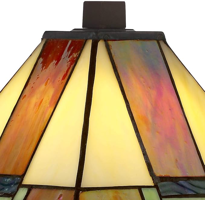 Robert Louis Tiffany Morris Mission Antique Tiffany Style Mini Accent Table Lamp LED 14 1/4" High Warm Brown Art Deco Stained Glass Shade Decor for Bedroom House Bedside Nightstand Home Office