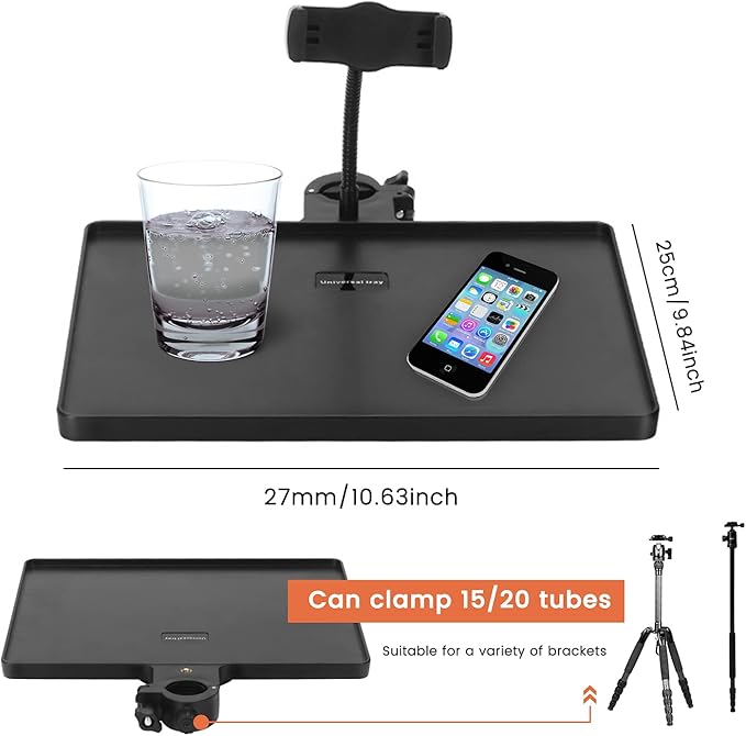 Phone holder Microphone Stand Tray, Clamp-On Rack Tray,Cell Phone Stand for Music Sheet,Compatible with Most Microphones Stands for Live Streaming,Karaoke, Recording