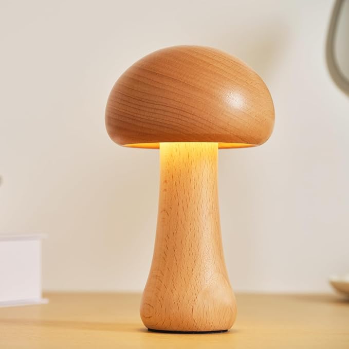LED Creative Mushroom Table Lamp, Wood Desk Lamp, Bedroom Bedside Night Light, Dimmable Led Lighting, Creative Home Decor Table lamp, Unique House warmging Gift