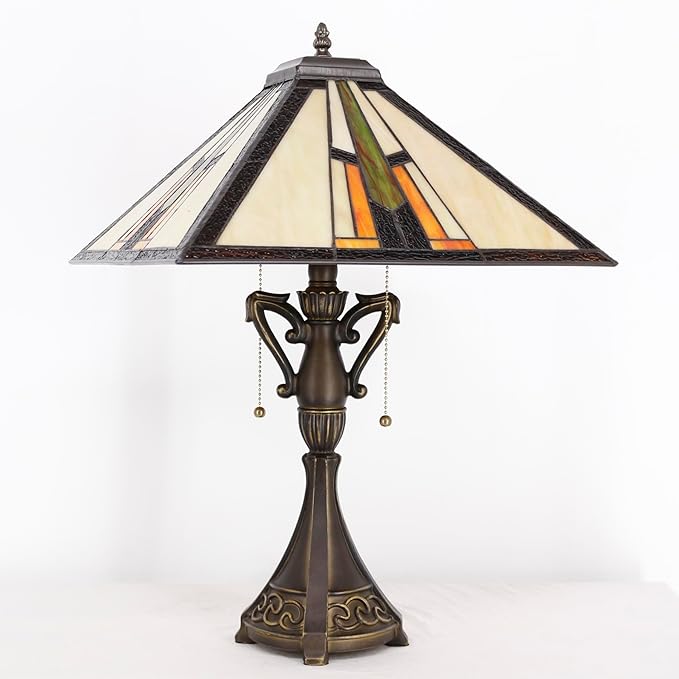 Tiffany Table Lamp Stained Glass Square Multicolour Mission Style Desk Reading Light 16X16X24 Inch for Bedroom Living Room Home Office
