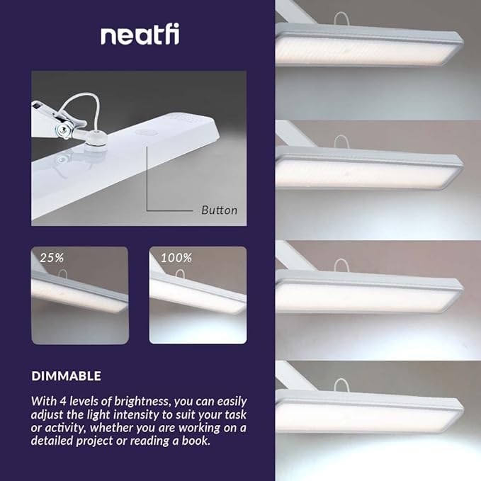Neatfi XL 2,500 Lumens LED Task Lamp, 22 Inches Wide, 30W, 162 Pcs SMD LED, Eye-Caring, Desk Light with Clamp for Home, Office, and Study Room (Non-CCT, White)
