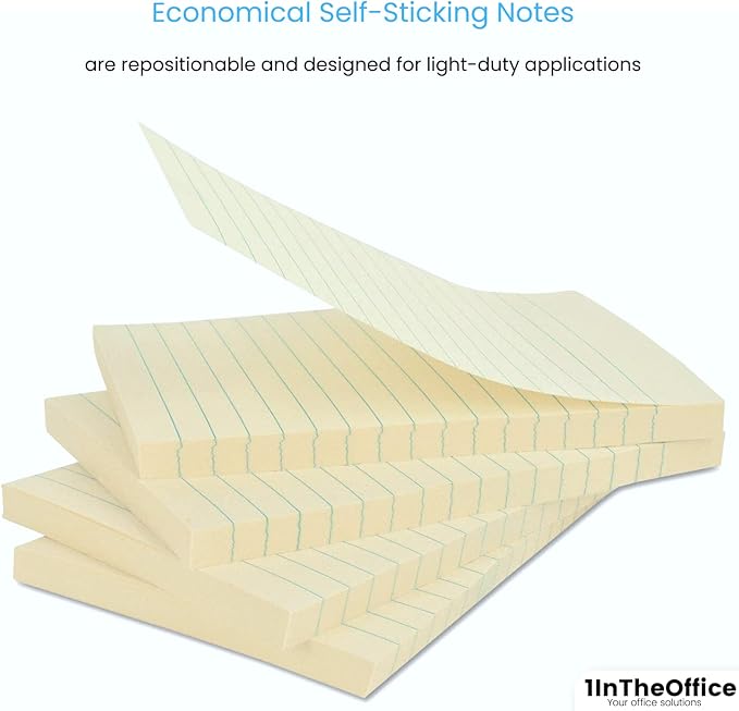 1InTheOffice Large Sticky Notes, Lined Sticky Notes 4x6, Yellow Note Pads, Self-Stick Strong Adhesive Memo Pads, 100-Sheet, (10/Pack)