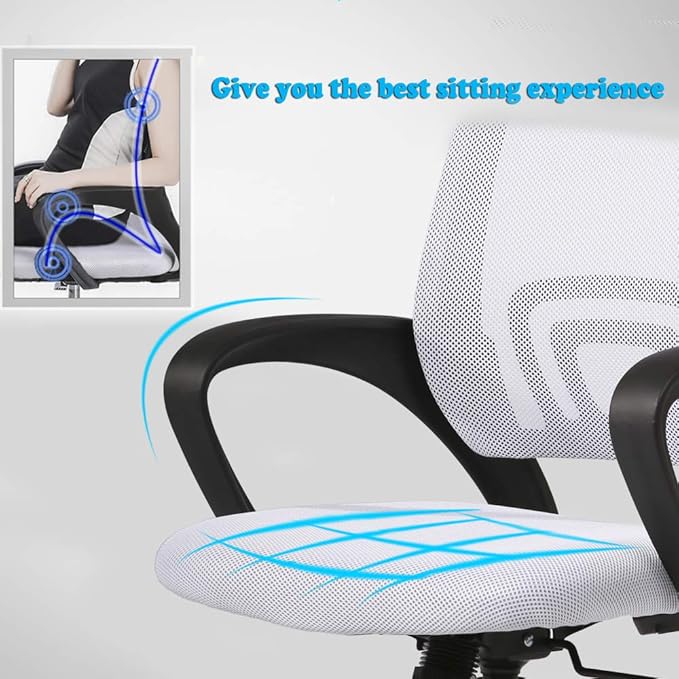 Office Chair Mid Back Desk Chair1 Ergonomic Mesh Computer Gaming with Larger Seat, Executive Height Adjustable Swivel Task with Lumbar Support Armrest for Women Adults Women, Men White