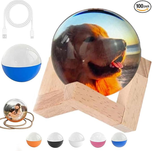 Memory Orb Custom Video Sphere Lamp, 3D Crystal Ball Video Player with Led Light, DIY Video Displaysphere, Customized Gift for Couples, Pets, Memories, Anniversary, Birthday (Blue,Upgraded)