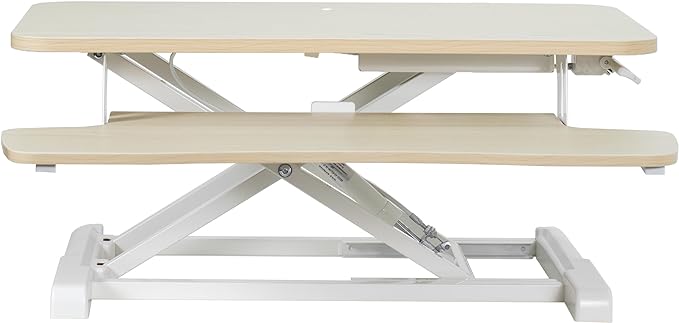 VIVO 28 inch Desk Converter, K Series, Height Adjustable Sit to Stand Riser, Dual Monitor and Laptop Workstation with Keyboard Tray, Light Wood Top, White Frame, DESK-V028KF