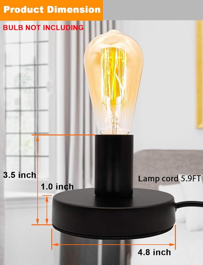 Industrial Table Lamp Base E26/E27 Ceramic Base Holder, Vintage Small Desk Lamp with Plug in Cord On/Off Switch Edison Lamp for Home Lighting Decor (Small)