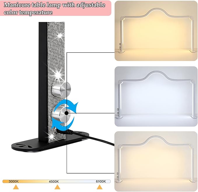 Upgraded Half Moon Light for Desk, Foldable Nail Tech Lamp, Brightness Adjustable LED Nail Light, Lash Lamp for Beauty/Eyelashes/Tattoos/Crafts, White