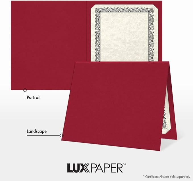 LUXPaper 9.5" x 12" Certificate Holders | Burgundy Linen | 100lb. Cover | 250 Qty