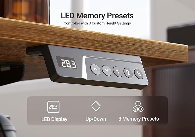 Seang Electric Standing Desk Adjustable Height, 40 x 24 Inch Sit Stand Desk with T-Shaped Frame, 3 Memory Presets & Cable Management for Home Office Computer Workstation, Black Frame/Rustic Brown Top
