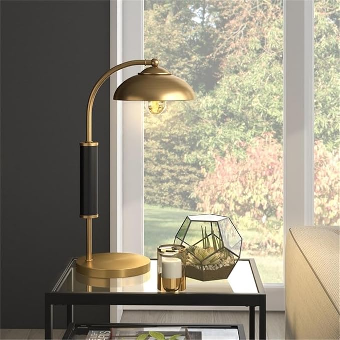 Henn&Hart 24" Tall Two-Tone Table Lamp with Metal Shade in Brass/Matte Black, for Home, Living Room, Bedroom, Entertainment Room, Office, Kitchen, Dining