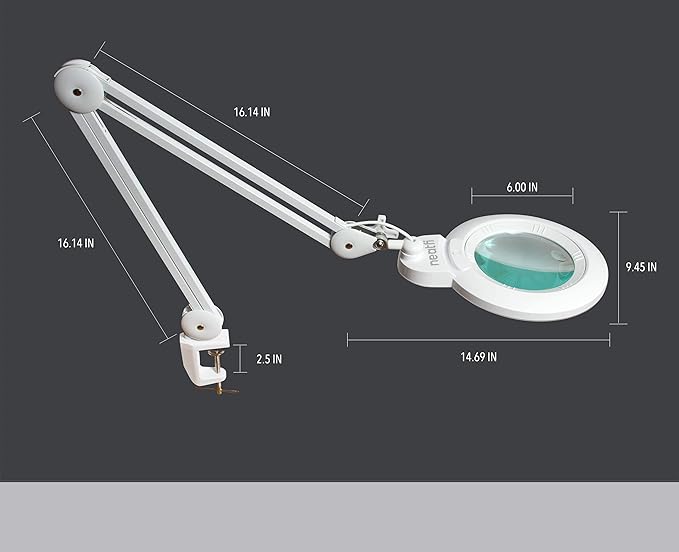 Neatfi XL Bifocals 1,200 Lumens LED Magnifying Lamp with Clamp, 3 Light Modes, Correlated Color Temperature Control (3000K-4500K-6000K), 12W, 120 Pcs SMD LED (White, 6 Inch Lens)