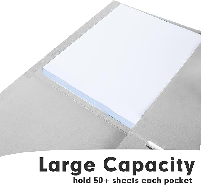 Two Pocket Folders, RAZCC 50 Pack 2Pocket Folders Fit Letter Size Paper, Paper Folders with Pockets for School Office Business Home, Grey, Gray