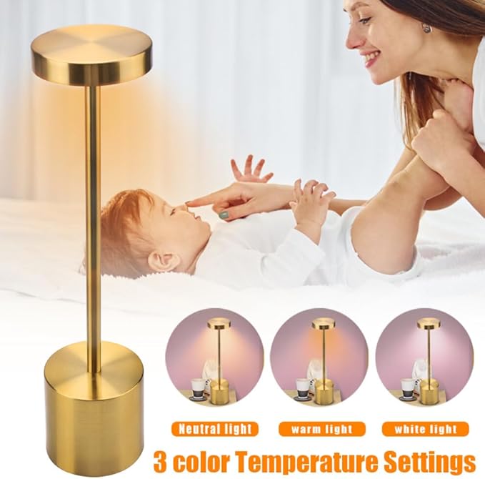 MIOBLUE Cordless Table Lamp, Rechargeable Table Lamp LED Touch Light, 3 Color Modes Desk lamp, Stepless Dimmable Battery Powered Lamp, Usage for Table Light for Dinner, Patio, Restaurant, Bedroom
