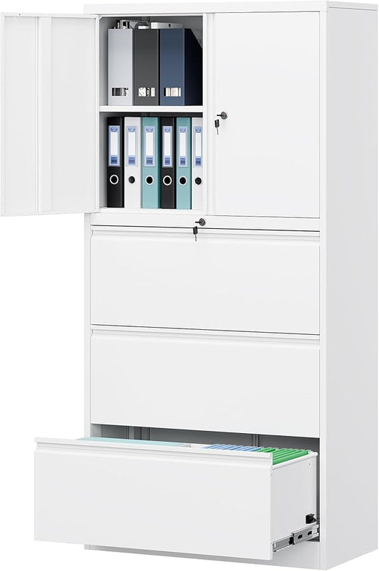 Letaya 3 Drawer Metal Storage Cabinets for Home Office,File Cabinet with Lock and 2 Adjust Shelves-Hang Filing Legal/Letter/A4/F4 Size(White)