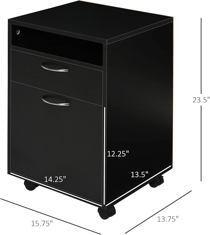 HOMCOM Mobile Storage Cabinet Organizer with Drawer and Cabinet, Printer Stand with Castors, Black