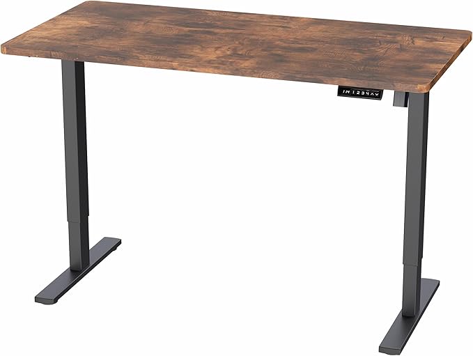 VIVO Electric 55 x 28 in Standing Desk, Memory Height Adjustment, 1B Series, One-Piece Rustic Vintage Brown Top, Black Frame, DESK-KIT-1B55N